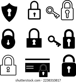 ilustración de conjunto de iconos de bloqueo vectorial en fondo blanco