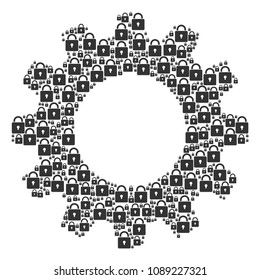 Vector lock icons are arranged into gear wheel figure. Technical design concept constructed of lock items.