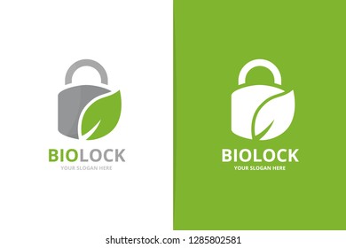Vector lock and leaf logo combination. Safe and eco symbol or icon. Unique padlock and organic logotype design template.