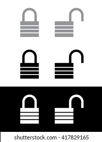 Vector Lock and Unlock Icons in Grey, Black and Reverse 