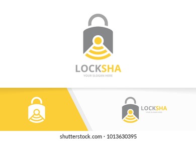 Vector lock and wifi logo combination. Safe and signal symbol or icon. Unique padlock and radio, internet logotype design template.