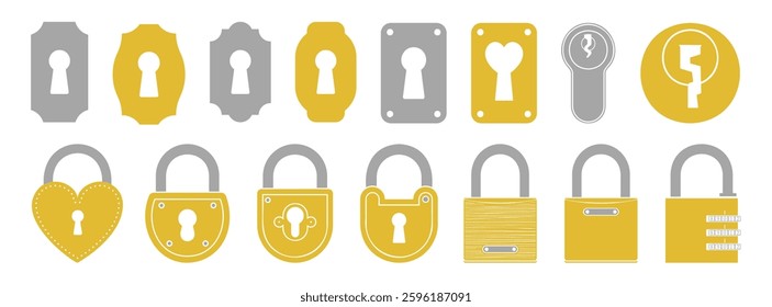 Vector locke icons isolated on transparent. Keyhole icon set. Shape of lock of door