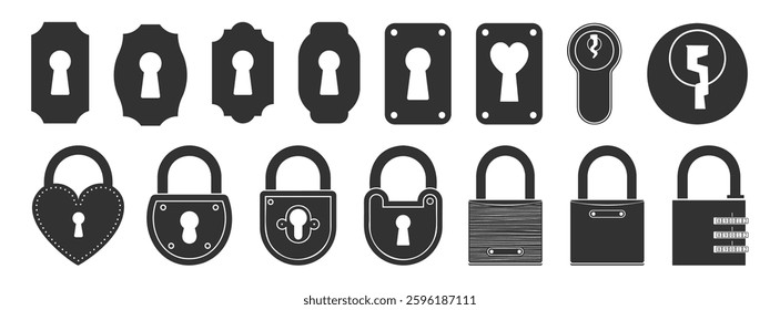 Vector locke icons isolated on transparent. Keyhole icon set. Shape of lock of door