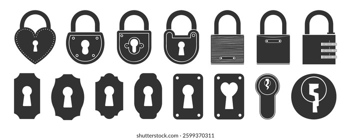 Vector locke icons isolated on transparent. Keyhole icon set. Shape of lock of door