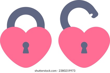 vector of locked and unlocked heart shape pink padlocks