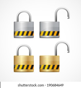 Vector locked and unlocked padlock set isolated