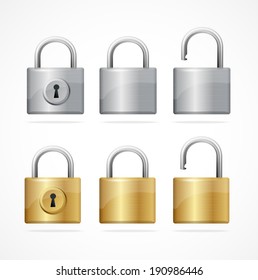 Vector locked and unlocked padlock set isolated