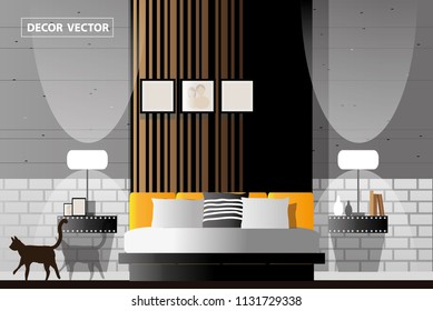vector loft style bedroom decor.interior design