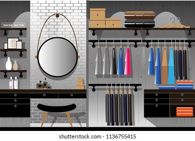 vector loft style walk in closet decor.interior decor