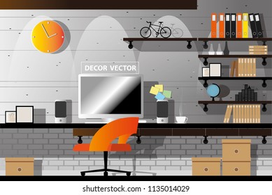 vector loft style working room.interior design