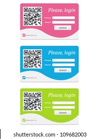 Vector login badge with QR code in three colors