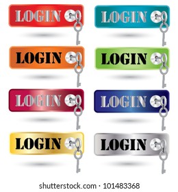 Vector login buttons with key