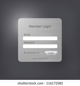 Vector login form with brushed metal texture