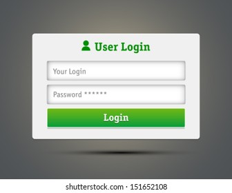 Vector Login form on dark background. Ui and web elements.