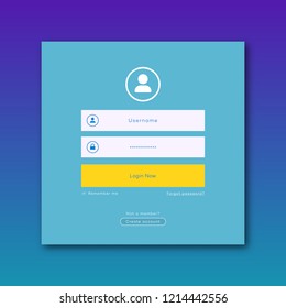 Vector login form page template on gradient trendy style background for smartphone mockups, app development, website ui elements, online registration, user profile, access to account concept. 10 eps