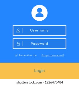 Vector login form page template flat style for app development, online registration, smartphone mockups, website ui elements, user profile, access to account concept. Vector 10 eps
