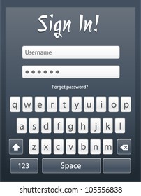 Vector login form template with keyboard