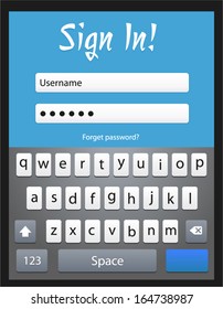 Vector login form template with keyboard