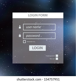 Vector login form template. Modern neutral colors and square blurred background. Clean and clear vector illustration.