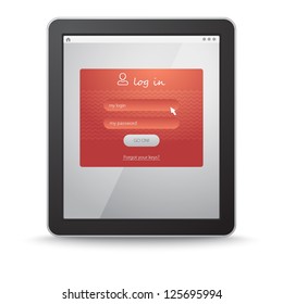 Vector  login form ui element on tablet pc screen