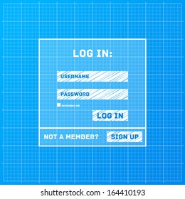 Vector login form ui element on blueprint background