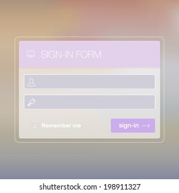 Vector login form ui element on tender background. Sign-in form. 