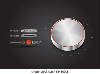 Vector login page with tune power button