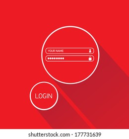 vector Login website template flat design. EPS8. red website template