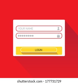 vector Login website template flat design. EPS8. red website template