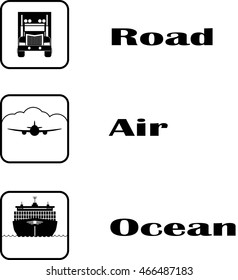 Vector logistic icons for road, air, and sea transport