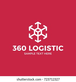 Vector logistic logo design template. Graphic package logotype, sign and symbol. Parcel box and arrows label illustration isolated on background. Modern badge for transport delivery company