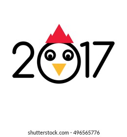 Vector logo in 2017. Rooster, symbol of 2017 by Chinese calendar. Banner for New Year's or Merry Christmas. Stylized minimalist cock. Vector isolated illustration