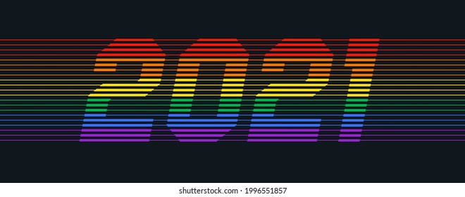 Vector logo 2021 sports lettering. 2021 gay pride month vector concept. Festive numbers design. Lettering 2021 lgbt vector concept EPS 10