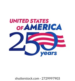 Logotipo vetorial para o 250º aniversário dos Estados Unidos, nas cores da bandeira nacional, em um fundo branco. Celebrando a independência americana em 4 de julho.