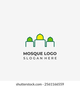 Vector Logo 3 Elegant Semi Lineart Mosque Domes in Green and Yellow