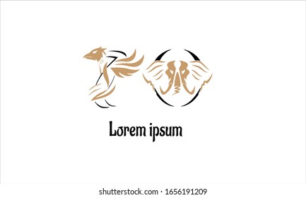 Logo der Vektorillustration 70 mit den Zeichen von Vögeln und Elefanten