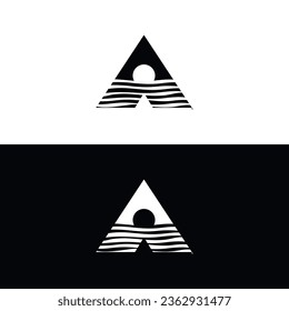 vector, Logo A, beach and sun, black and white