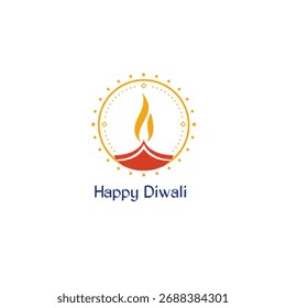 Logotipo del Vector sobre el día de la celebración del Diwali con la lámpara de aceite tradicional de los Elementos Diya simboliza la luz, el conocimiento y la victoria del bien sobre el mal.