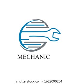 Vector logo about mechanics with wrench images.