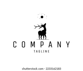 Vector logo with abstract big deer and moon image isolated on white background looks elegant and stylish suitable for company, brand name, business, badge, emblem and icon.