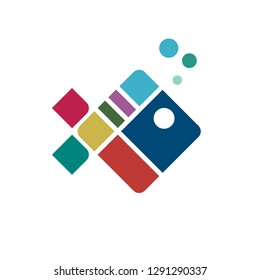 Vector logo, abstract colorful fish made with squares