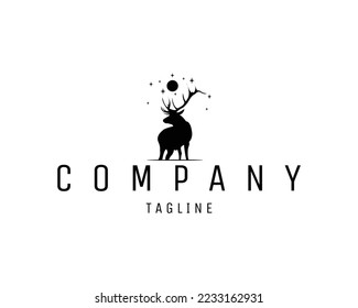 Vector logo with abstract deer and moon image isolated on white background looks elegant and stylish from front suitable for animal industry. vector illustration available in eps 10.