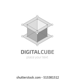 Vector logo abstract design template. Digital symbol concept, sample text. Business illustration with lines and points. 