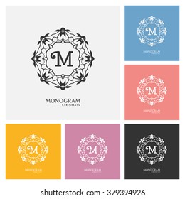 Vector logo abstract design. Vintage elegant monogram template collection. Decorative frame background. Concept for boutique, hotel, restaurant, floral shop, jewelry, fashion, wine, heraldic, emblem.