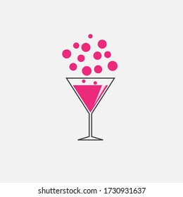 Logo vector cóctel fizzato abstracto, vidrio con burbujas rosas