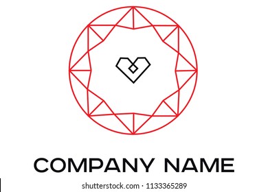 Vector logo of abstract geometric heart in geometric red circle 