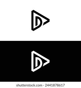 vector logo, abstract, geometric, play button, initial D play, suitable for technology companies, internet, computers, applications, etc., black and white.