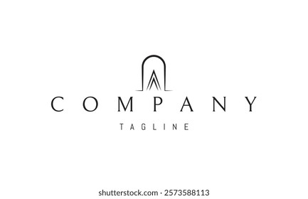 Vector logo with an abstract image of an arch with an arrow pointing up.