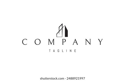 Un logotipo de Vector con una Imagen abstracta de un dibujo arquitectónico de una casa moderna.