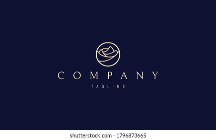 Vector logo abstract image of a beautiful golden rose bud in a circle.